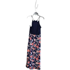 NWT French Grey navy blue floral design stretch lined halter maxi dress Sz XL